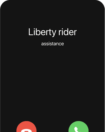 screen showing an assistance call within the Liberty Rider app